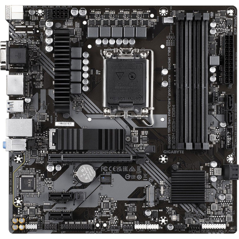 Материнская плата Gigabyte B760M DS3H DDR4 s1700, Intel B760, 4xDDR4-3200 - фото 1