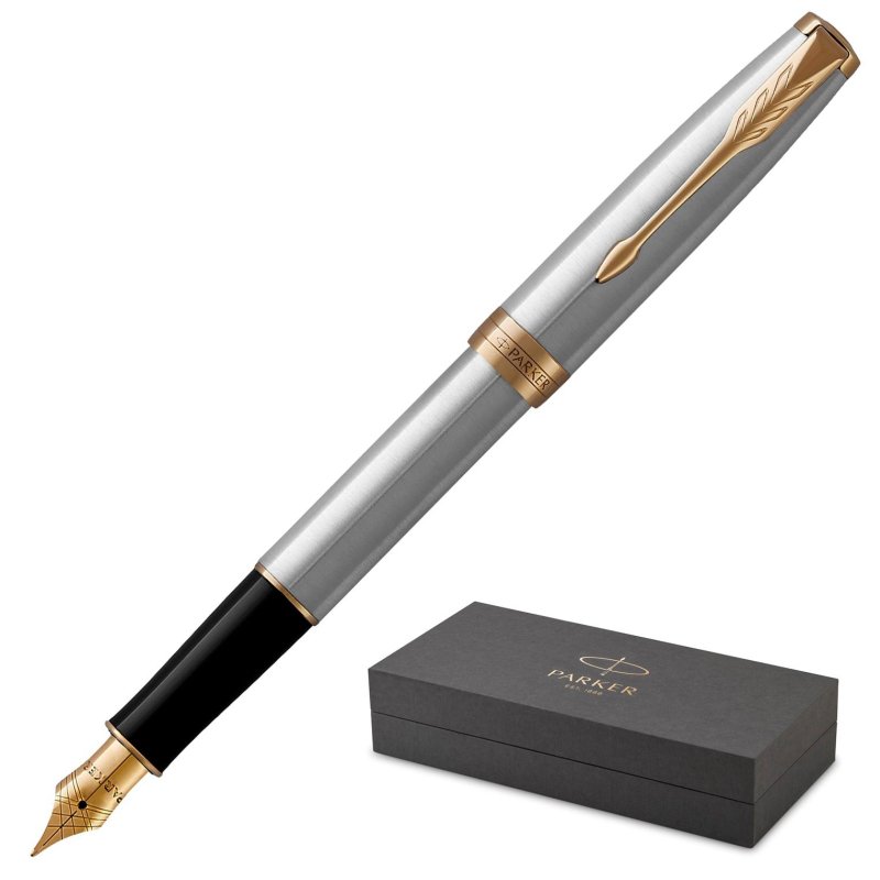 Ручка перьевая Parker Sonnet Stainless Steel GT черн,1мм,кор 1931505 - фото 1