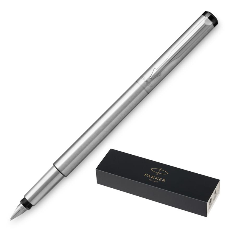 Ручка перьевая Parker Vector Stainless Steel син, 0,8мм,кор S0029690 - фото 1