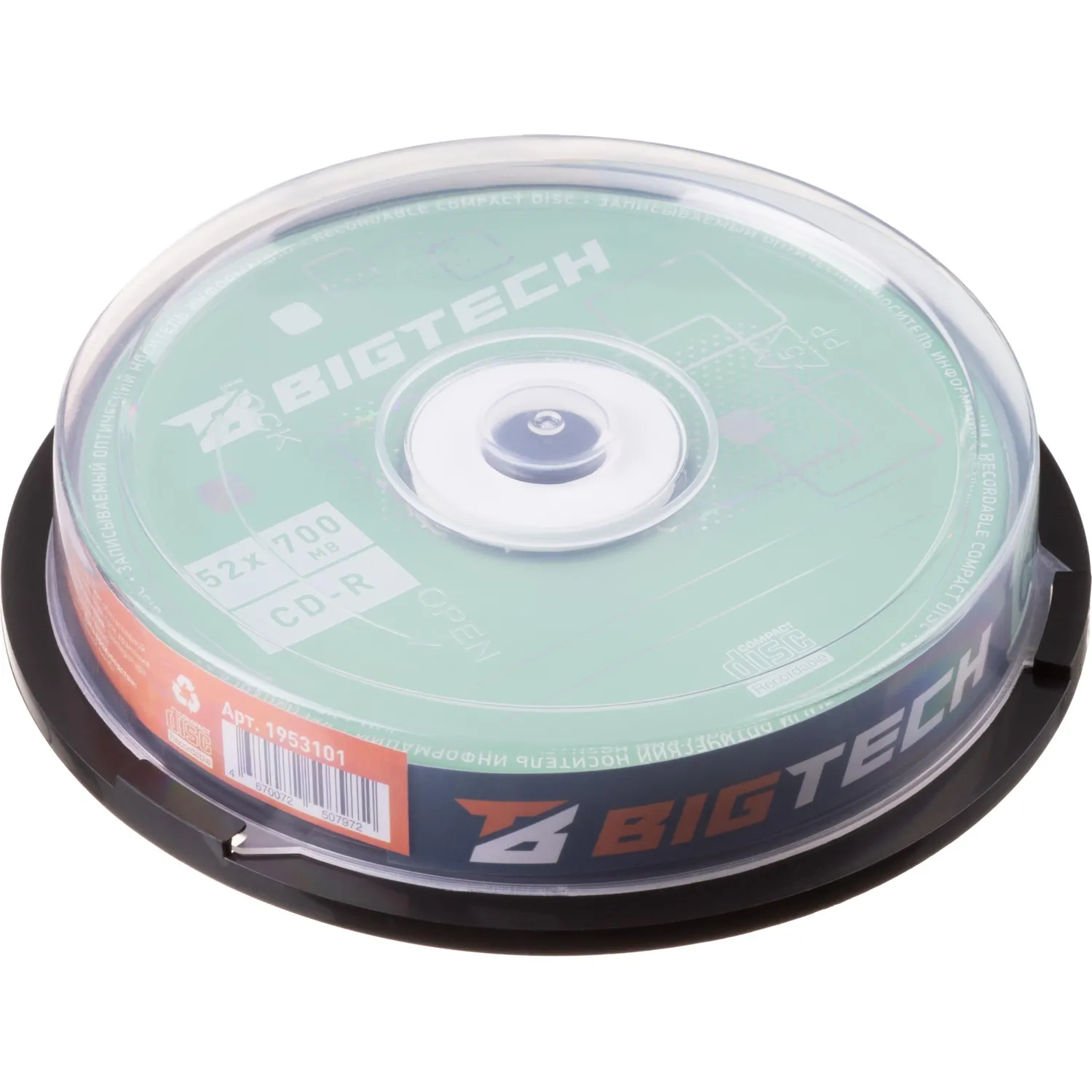 Носители информации Bigtech YCDRB004 CD-R 700 МБ/52х/10шт/уп (бокс) - фото 1