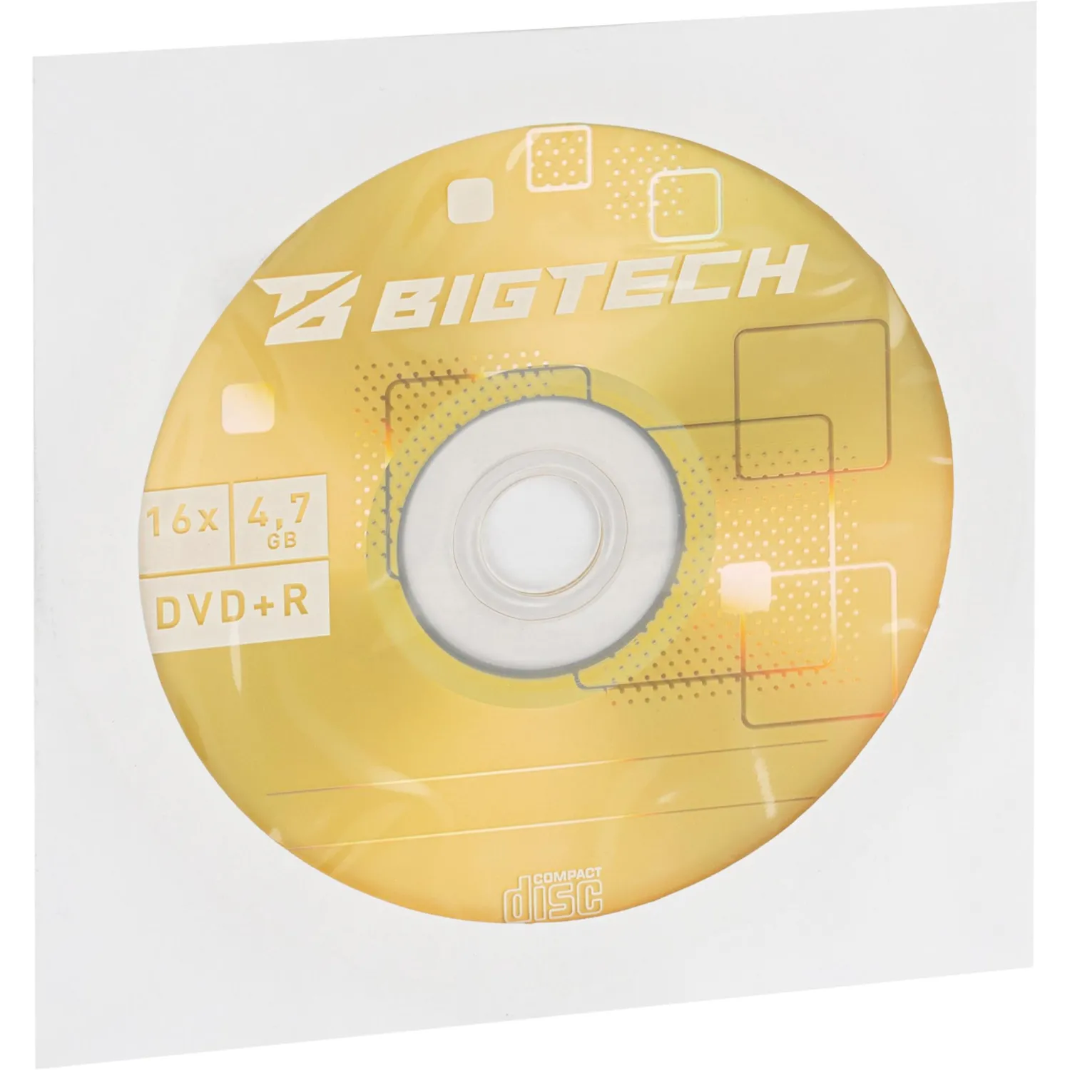 Носители информации Bigtech YDVDRB010 DVD+R 4,7 Гб/16х/1 конверт белый - фото 1