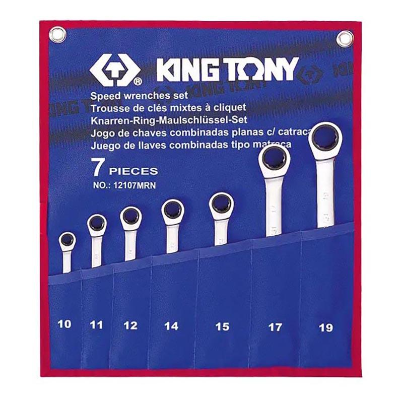 Набор ключей комбинированных трещоточных, 10-19 мм, чехол,7предм.KING TONY - фото 1
