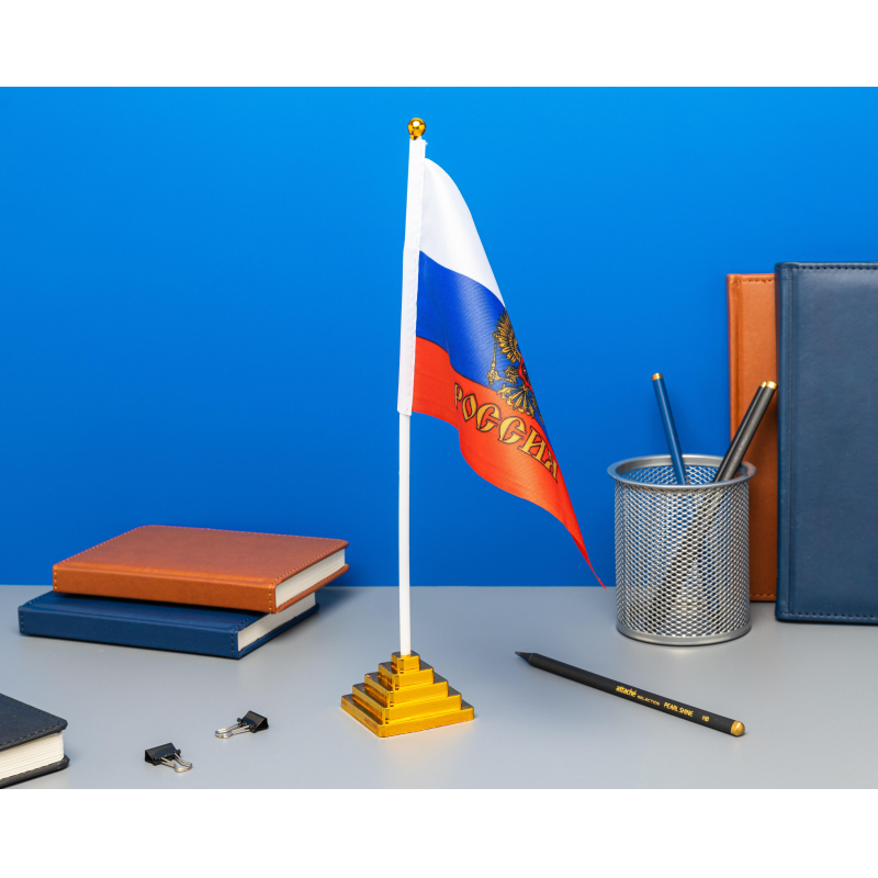 Флаг РФ 14х21 см, настольный, с флагшт.и подставкой, полиэфирный шелк - фото 2
