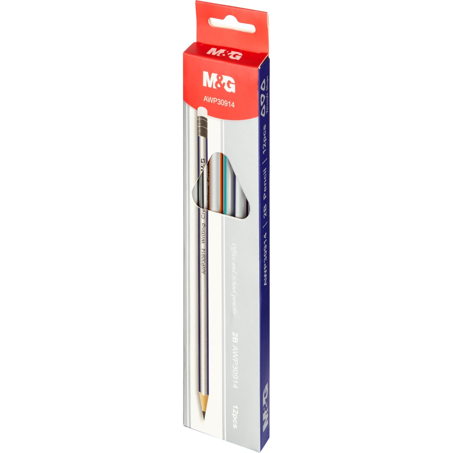 Карандаш чернографитный M&G, 2B, трехгранный, дерево, ластик, ассорти - фото 10