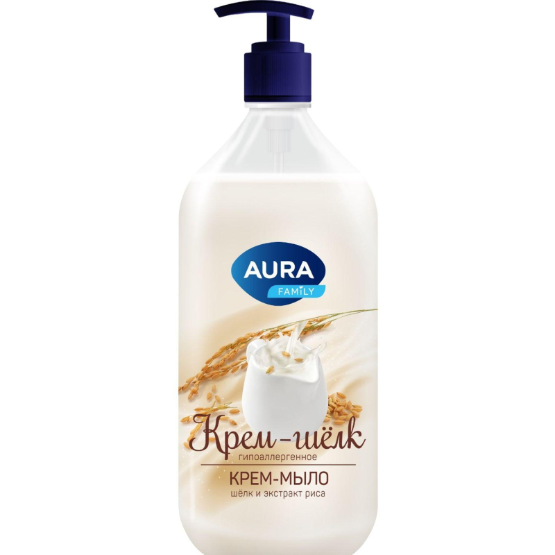 Крем-мыло AURA Шелк и рисовое молочко Silky Cream флакон/дозатор,  1000мл - фото 1