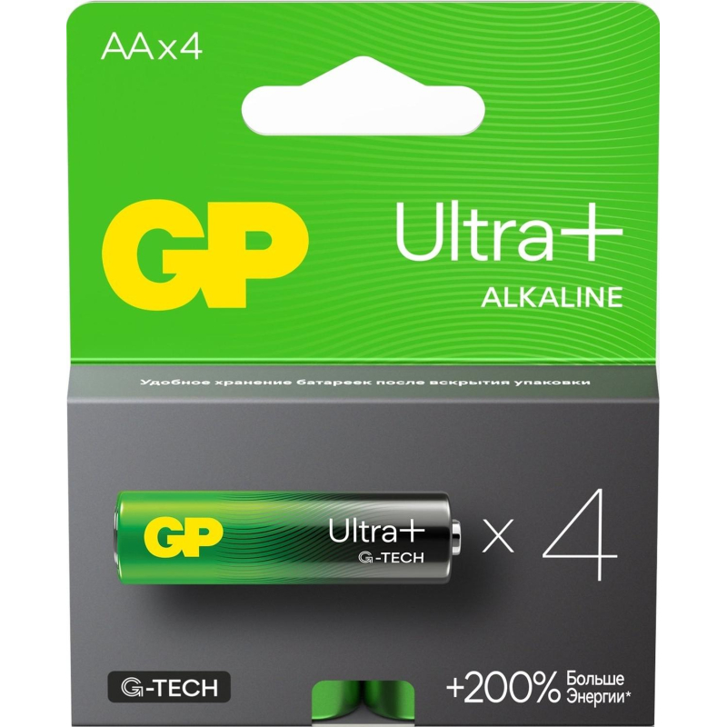 Батарейка GP Ultra+ Alkaline LR6 (АА), 4шт/уп (15AUPA21-2CRSB4) - фото 1