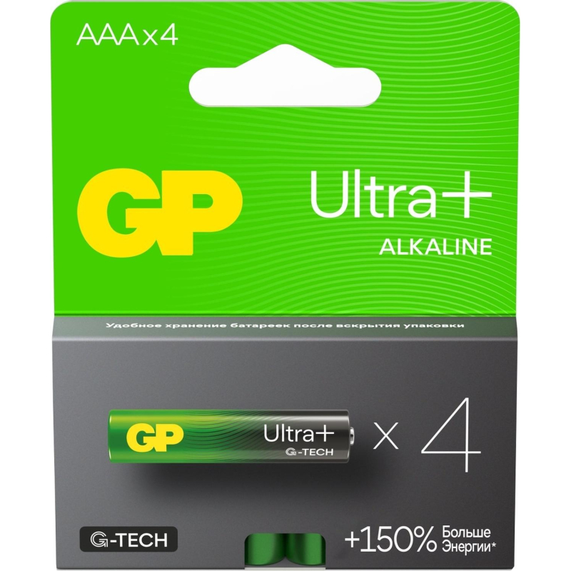 Батарейка GP Ultra+ Alkaline LR03 (AAA) 4шт/уп (24AUPA21-2CRSB4) - фото 1
