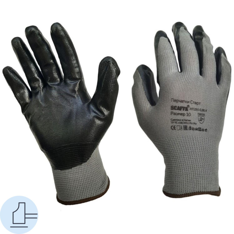 Перчатки защитные нейлон с нитрилом SCAFFA Старт NY1350-G/BLK р.8 - фото 1