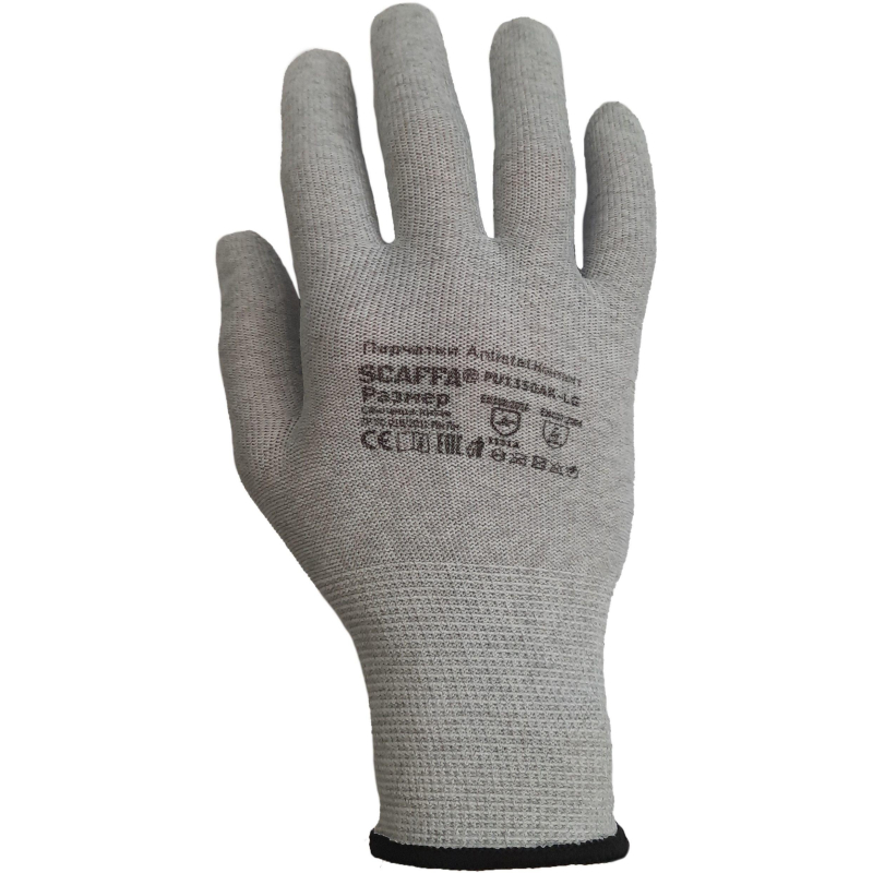 Перчатки защитные антистатич SCAFFA Antistat Контакт PU1350AK-LG нейлон р.7 - фото 3
