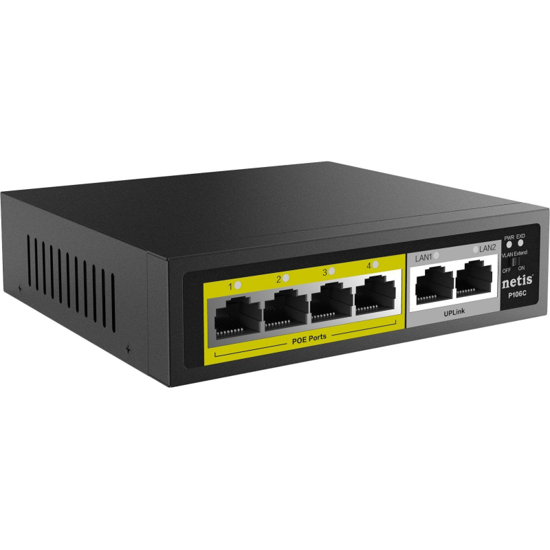 Коммутатор Netis P106C неуправл, 4х100 Мбит/с PoE+ , 2х100 Мбит/с Uplink - фото 1