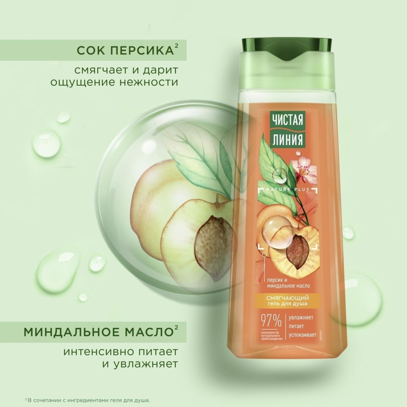 Гель для душа Чистая Линия Смягч, с персиком и масл.минд 250мл_1618041_Алрс - фото 4