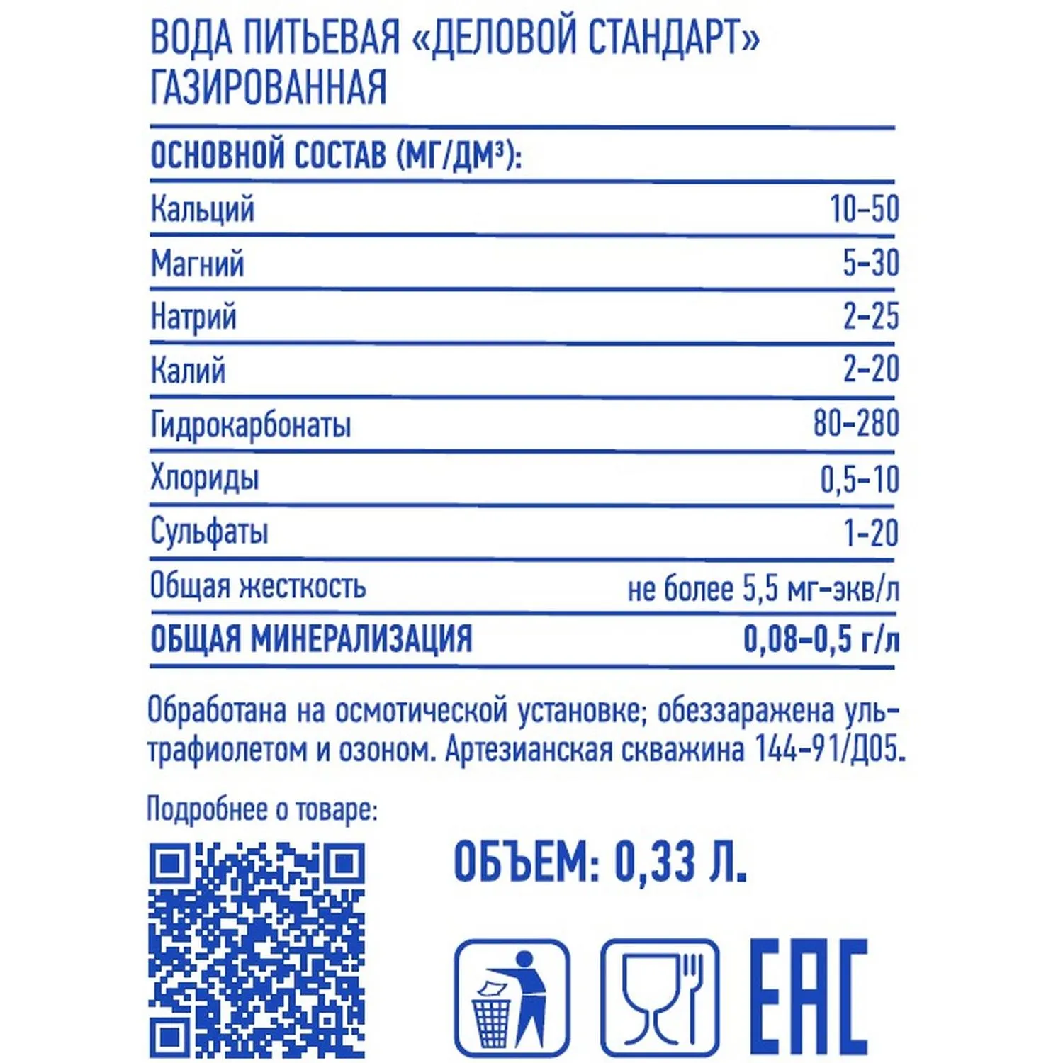 Вода питьевая Деловой Стандарт газ пэт 0,33л - фото 3