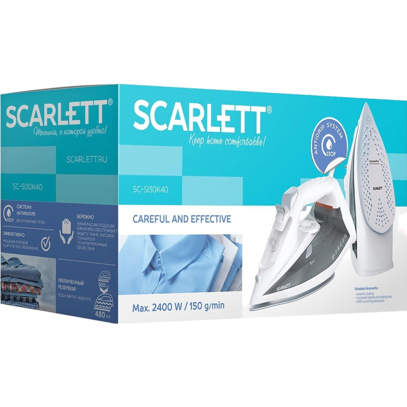 Утюг SCARLETT SC-SI30K40, керамическая, 2400Вт, белый - фото 8