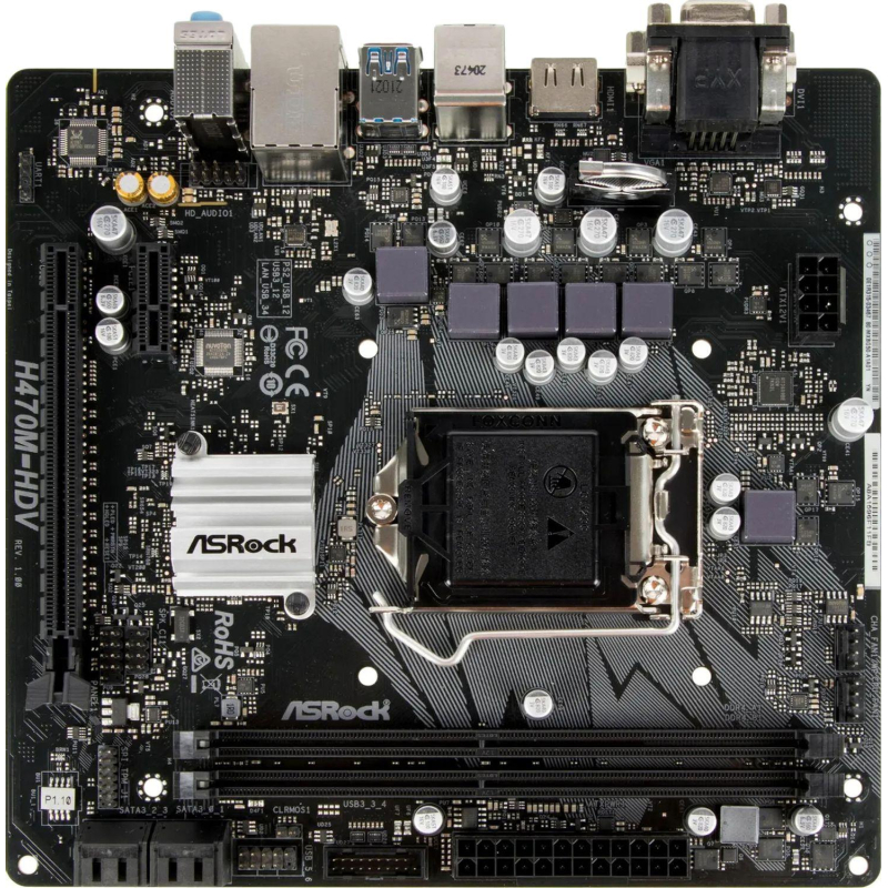 Материнская плата ASRock H470M-HDV, s1200, H470, 2xDDR4, mATX - фото 1