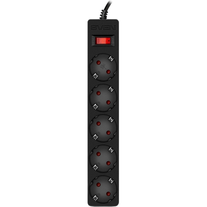 Сетевой фильтр SVEN SF-05E 5,0 м (5м/5р с защит шторки) черный (SV-021573) - фото 2