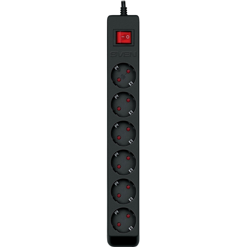 Сетевой фильтр SVEN Optima 3,0 м (3м/6р защит шторки) черный(SV-021023) - фото 2
