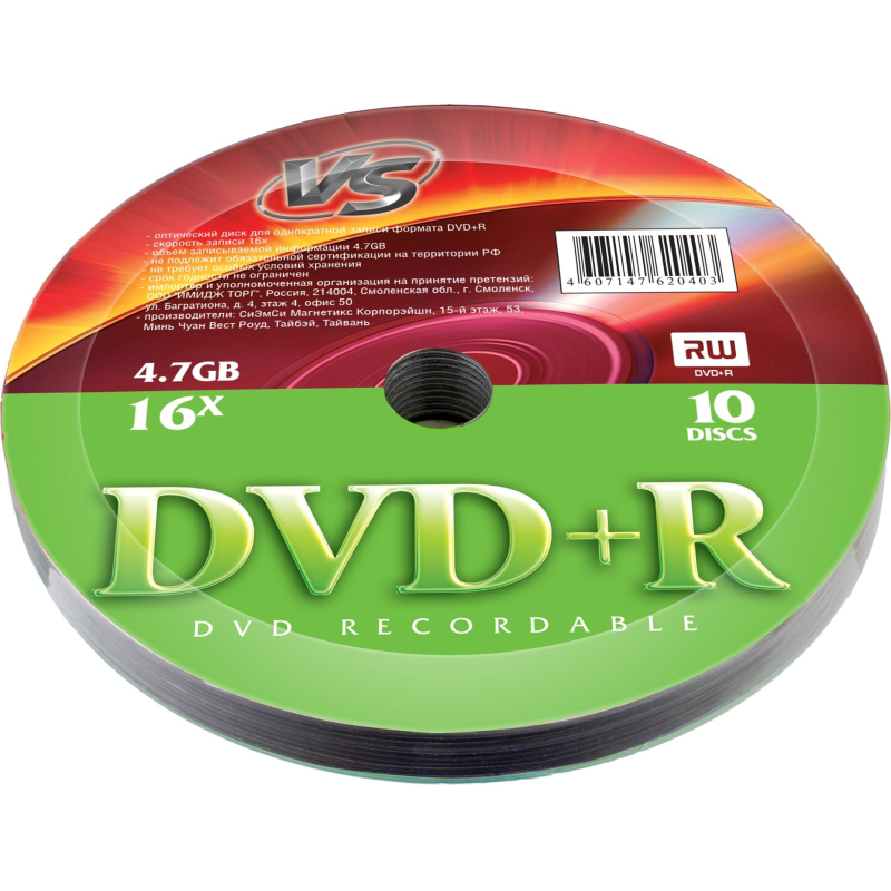 Носители информации DVD+R 4,7 GB 16x,  VS, 10шт/уп - фото 1