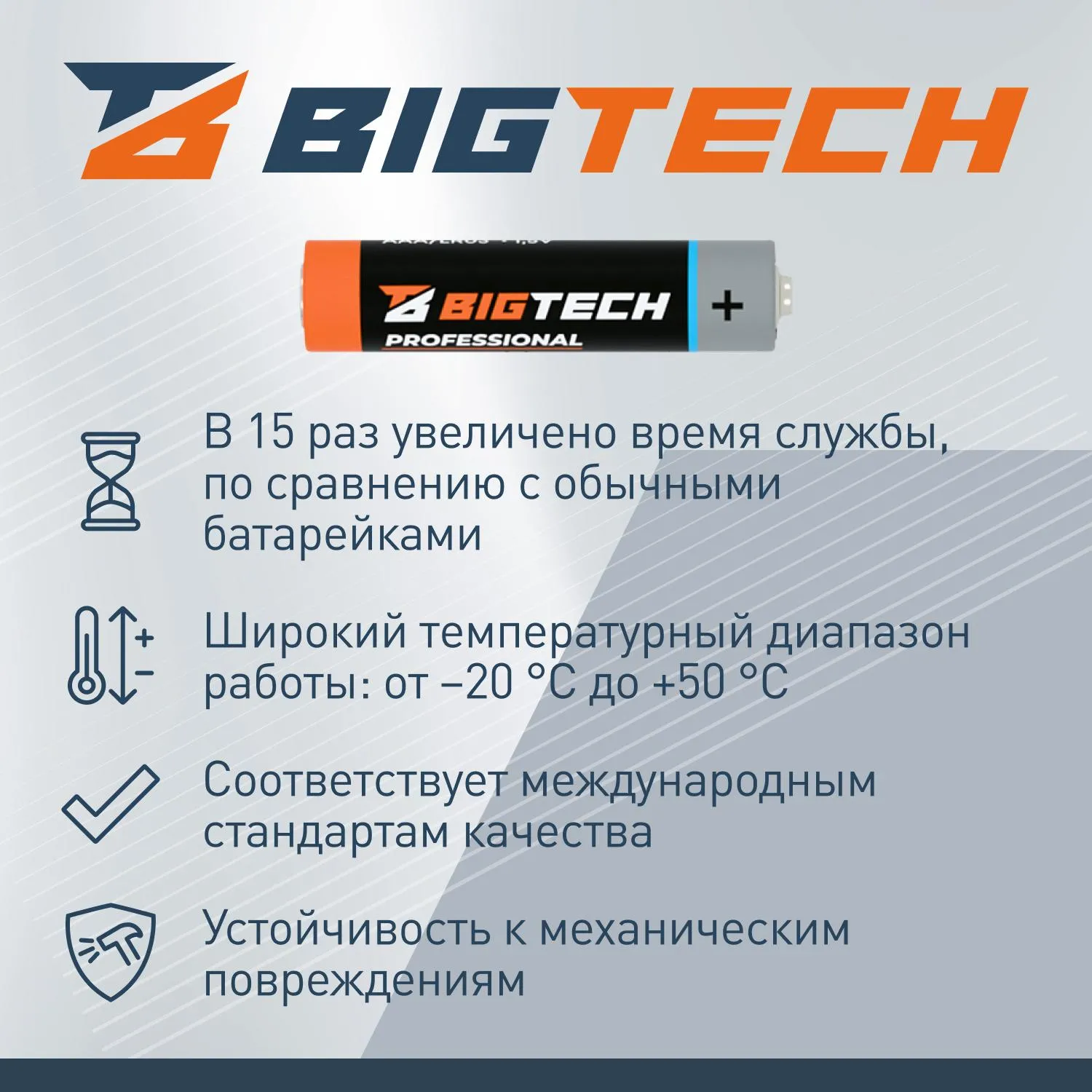 Батарейка BigTech Professional ААA/LR03 бл/4шт - фото 3
