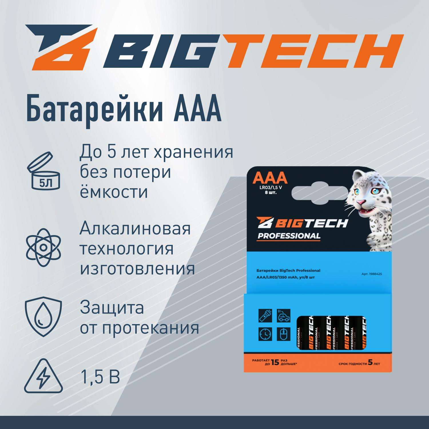 Батарейка BigTech Professional ААA/LR03 бл/8шт - фото 2