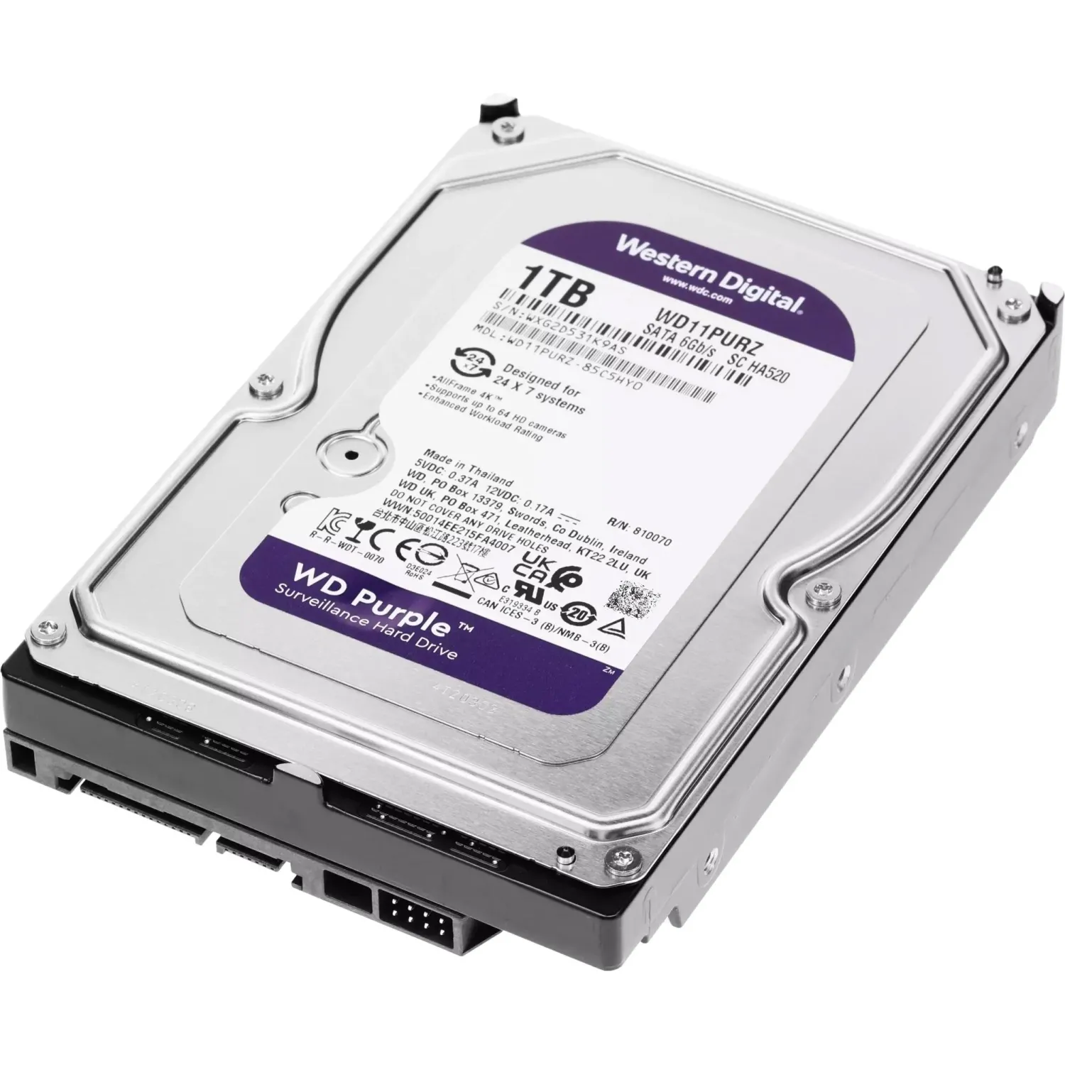 Жесткий диск Western Digital Purple 1Tb, SATA, 5400rpm, 64MB(WD11PURZ) - фото 4