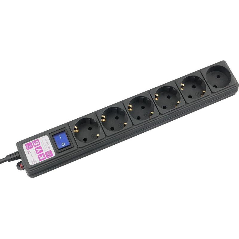 Сетевой фильтр Power Cube 6р/1,9м, 16А/3.5кВт,3x1,0, черн(SPG6-B1,9M) - фото 1