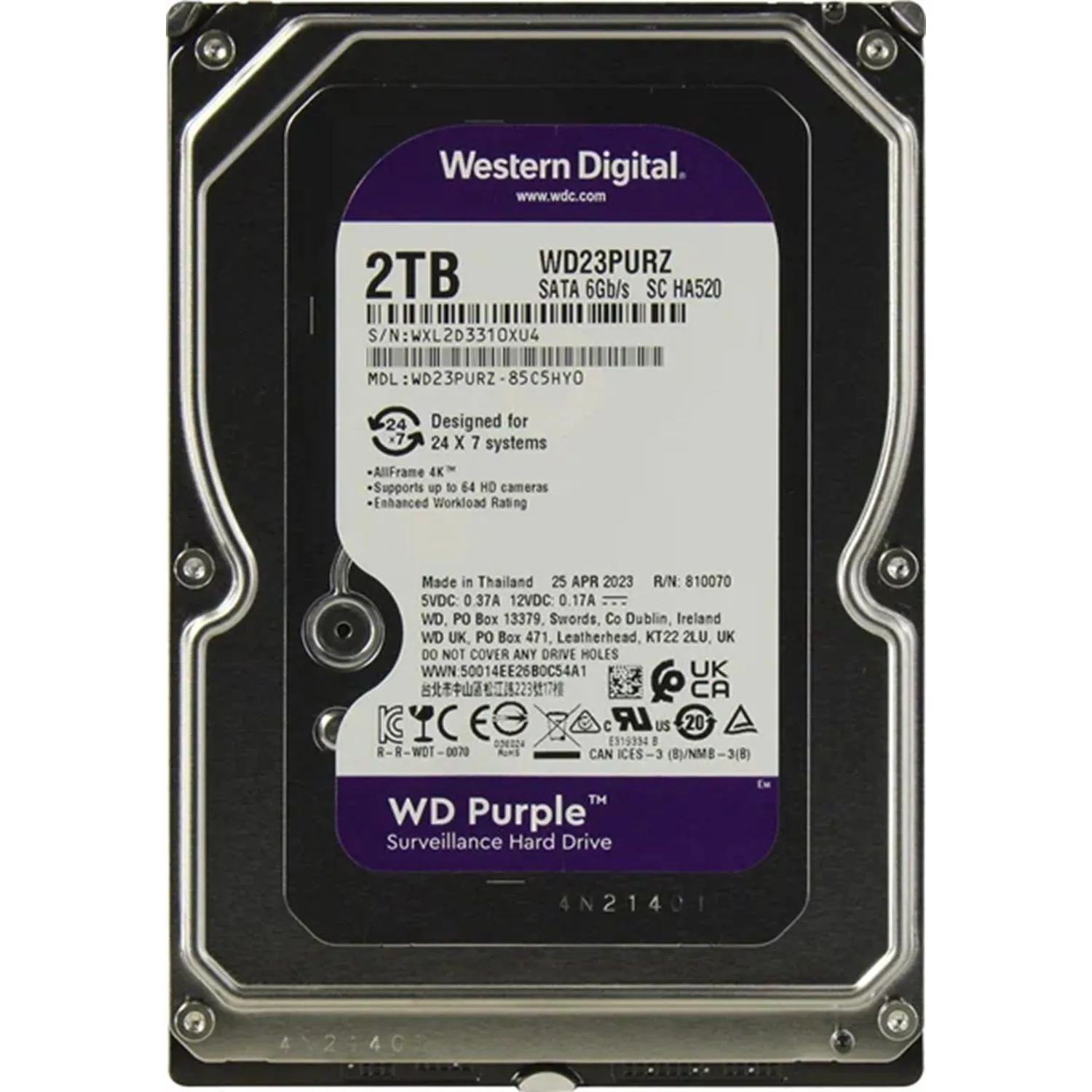 Жесткий диск Western Digital Purple 2TB, SATA, 5400rpm,64MB(WD23PURZ) - фото 2