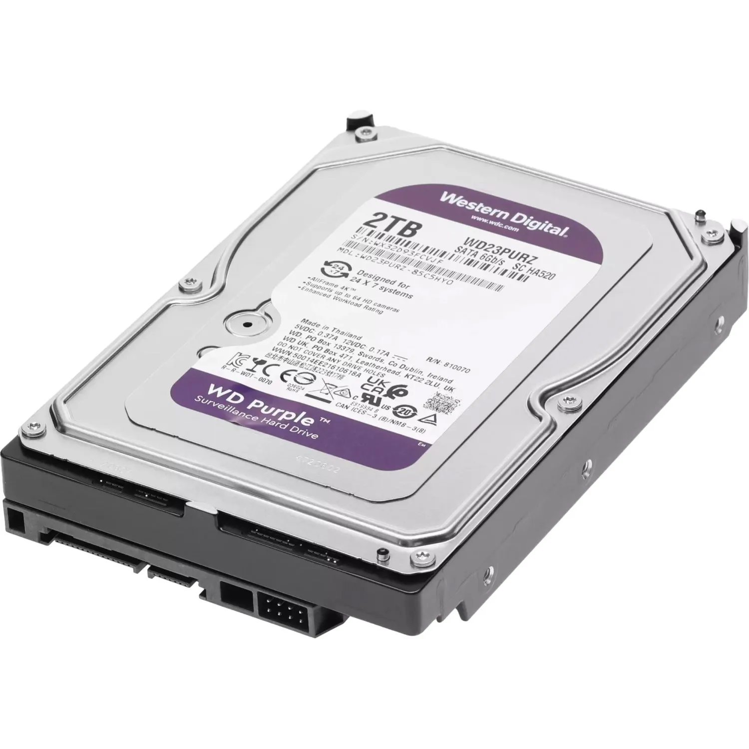Жесткий диск Western Digital Purple 2TB, SATA, 5400rpm,64MB(WD23PURZ) - фото 4