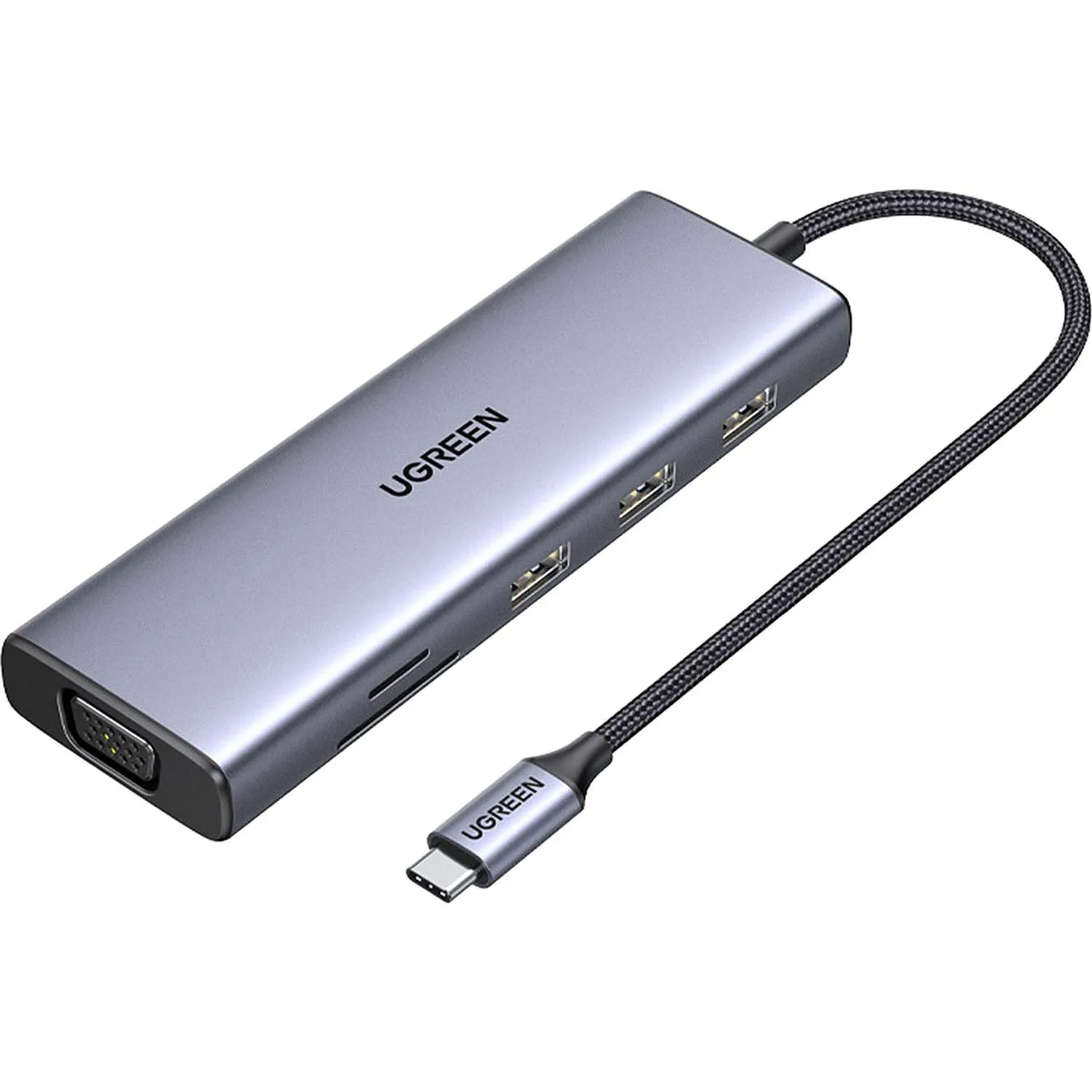 Разветвитель USB UGREEN CM498 (15600) USB-C to 3xUSB-A TF SD VGA RJ45 HDMI - фото 1