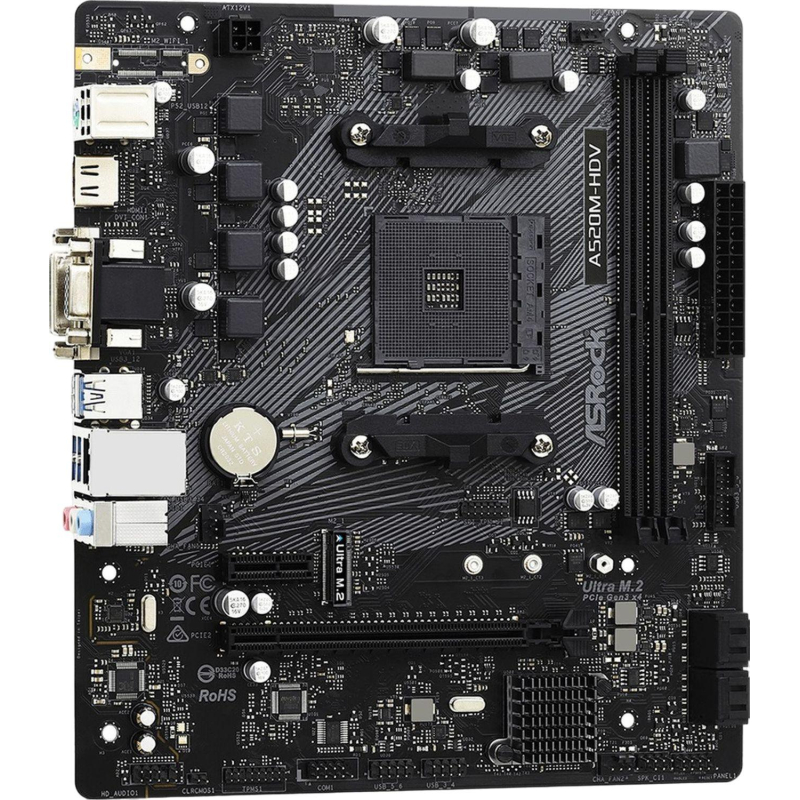 Материнская плата ASROCK A520M-HDV, AM4, A520, 2xDDR4, D-Sub+DVI-D+HDMI - фото 1