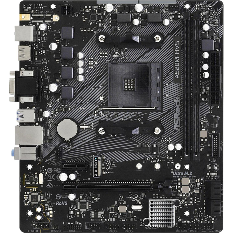 Материнская плата ASROCK A520M-HVS, AM4, A520, 2xDDR4, D-Sub+HDMI - фото 2