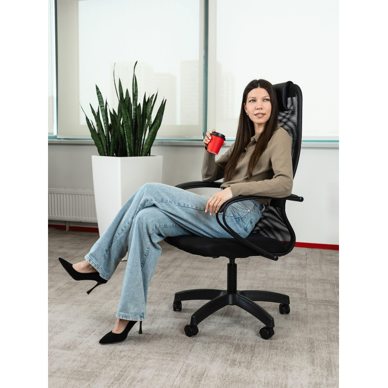 Кресло МТ_EChair 675 TTW сетка/ткань черный, хром - фото 6