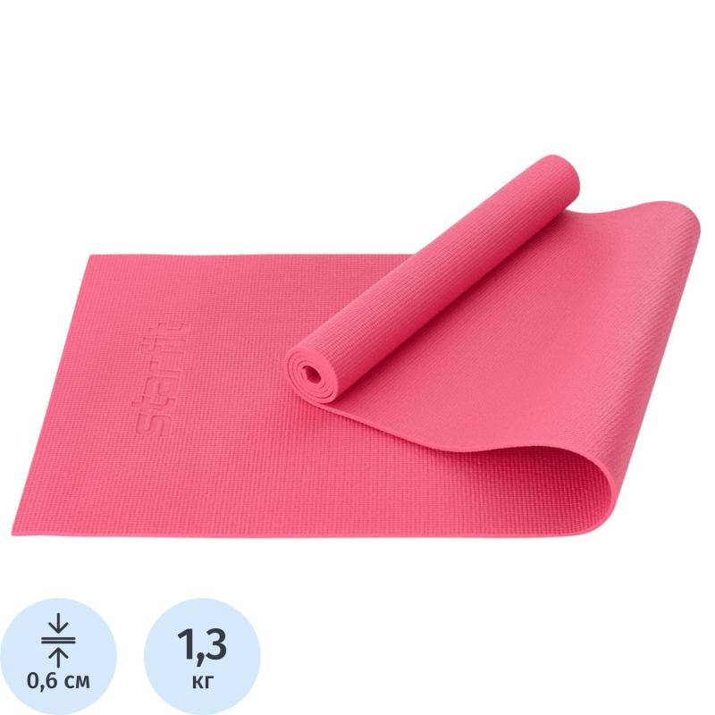 Коврик для йоги STARFIT FM-101 PVC, 0,6 см, 183x61см, розов, ЦБ-00001687 - фото 1