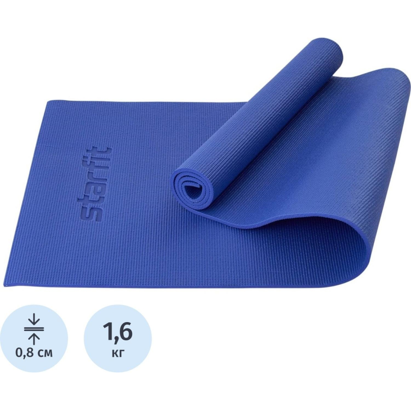Коврик для йоги STARFIT FM-101 PVC, 0,8 см, 183x61см,темно-син, ЦБ-00001561 - фото 1