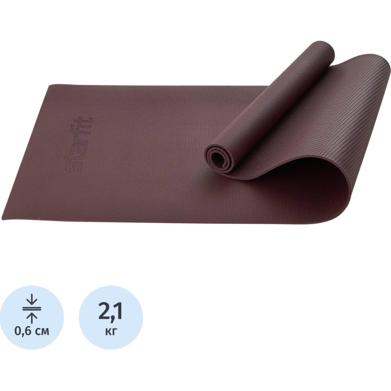 Коврик для йоги плотн STARFIT FM-103 PVC HD,0,6см,183x61,шокол,ЦБ-00001473 - фото 1