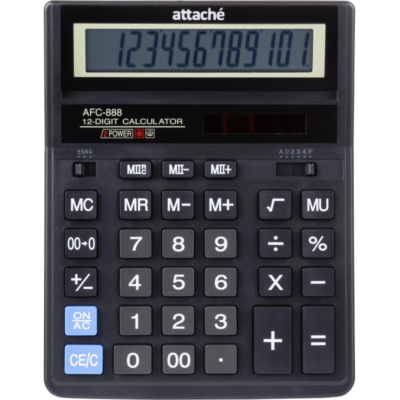Калькулятор настольный ПОЛНОРАЗМЕРНЫЙ Attache AFС-888 12разр, дв.пит, черн - фото 1