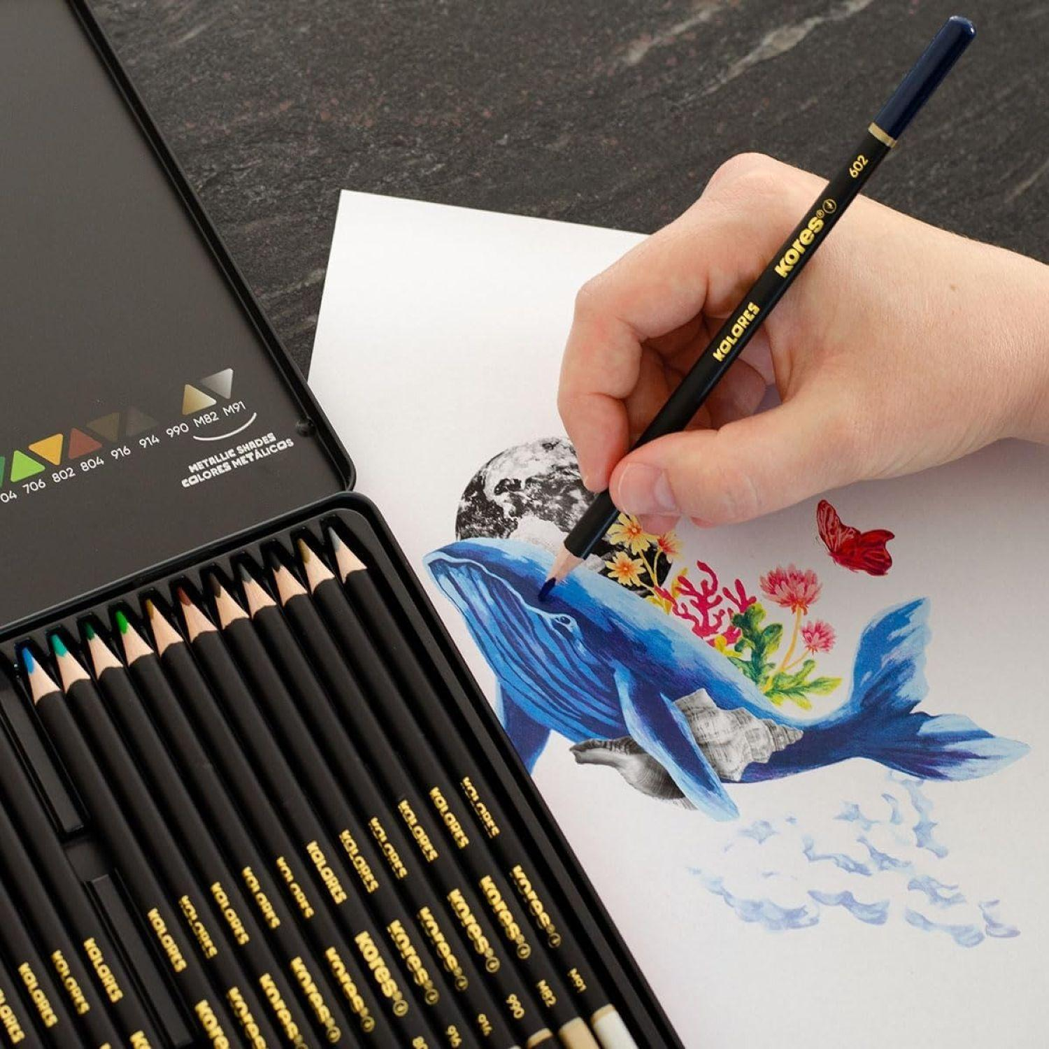 Карандаши цветные Kores Kolores 3-гран 3мм 24 цв/наб в металл.коробке 93325 - фото 4