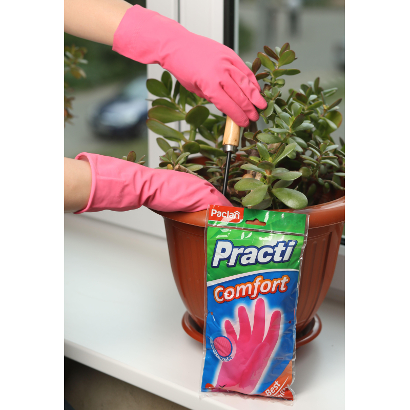 Перчатки резиновые Paclan Practi Comfort розовые 4076414 р.S - фото 7