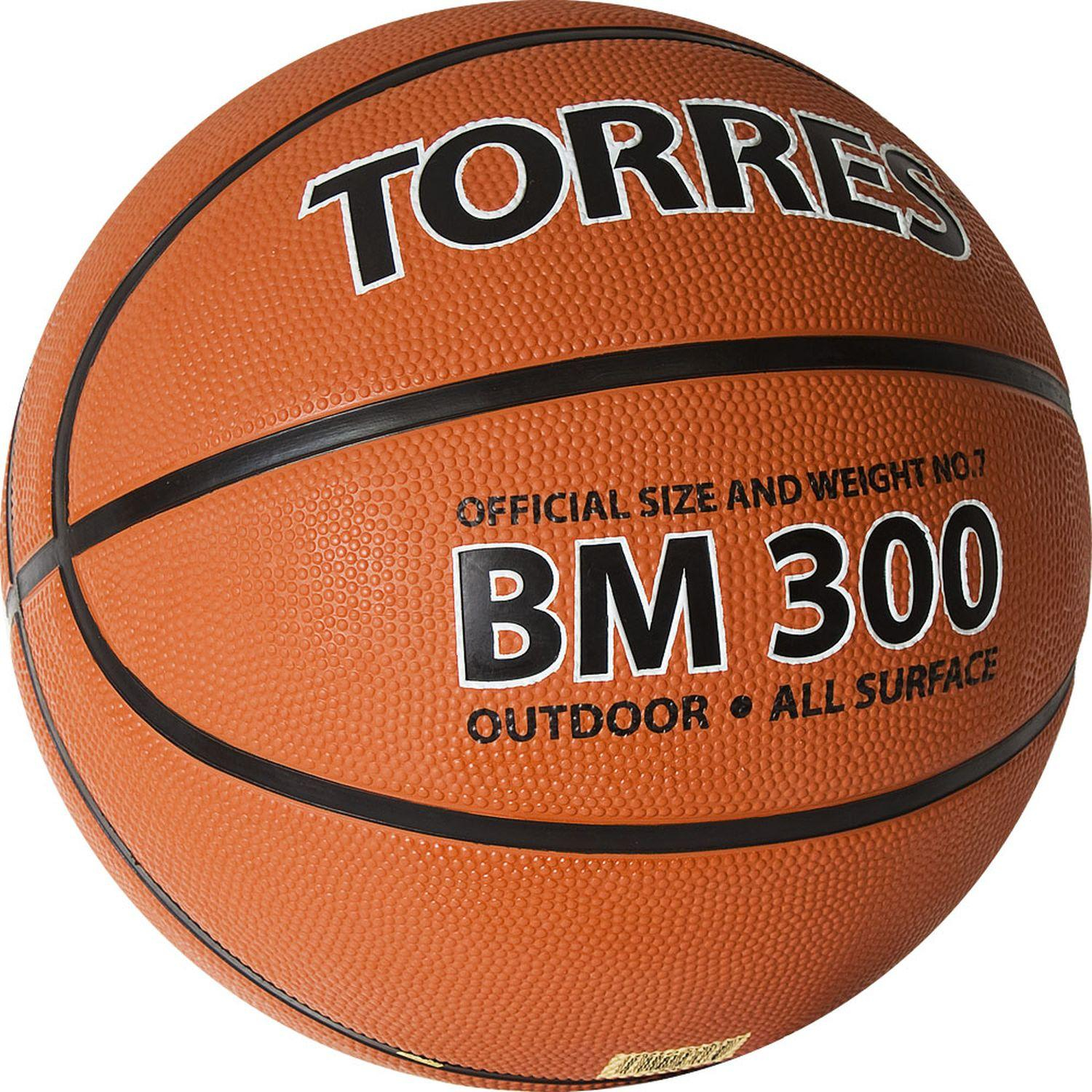 Мяч баск. TORRES BM300, B02017, р.7, резина, нейлон. корд темнооранж-черн - фото 1