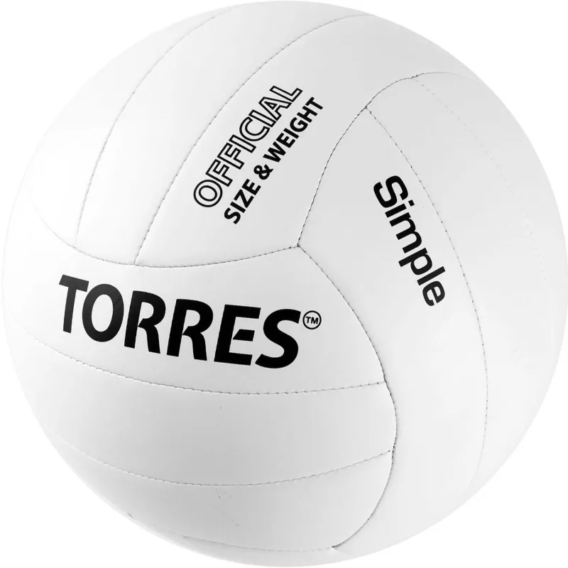 Мяч вол. TORRES Simple, V32105, р.5, синт.кожа (ТПУ), маш. сшивка,бел-чер - фото 1