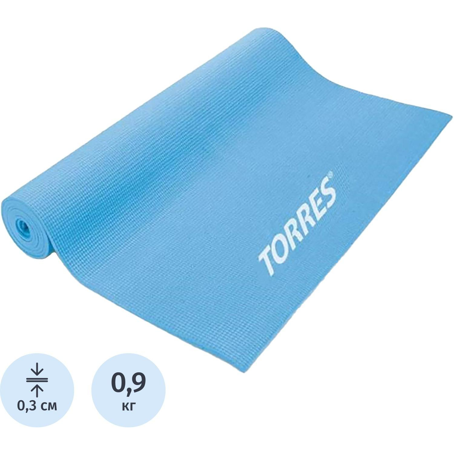 Коврик для йоги TORRES Basis 3, YL10023, PVC 3 мм, нескольз, голубой - фото 1