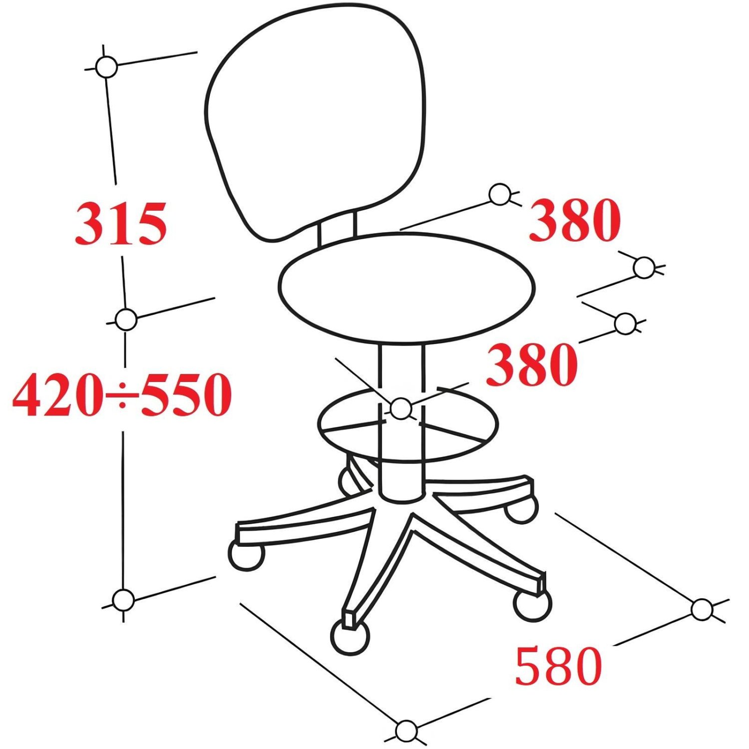 Стул лабораторный КО_EChair 231 PU (РС 97/12) к/з черный, газлифт - фото 5
