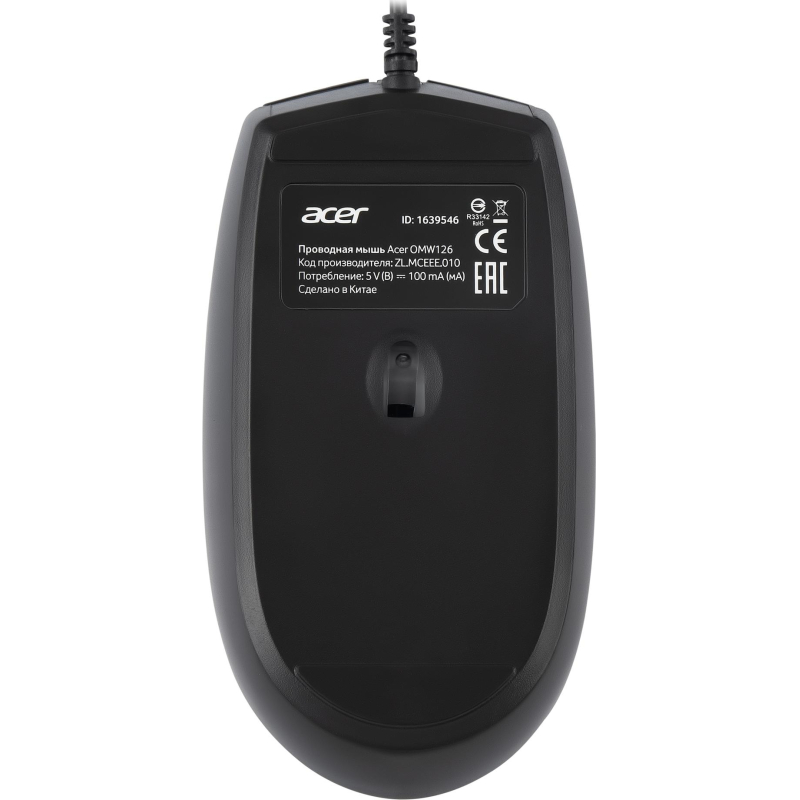 Мышь компьютерная Acer OMW126 черный оптическая (1200dpi) USB (2but) - фото 3