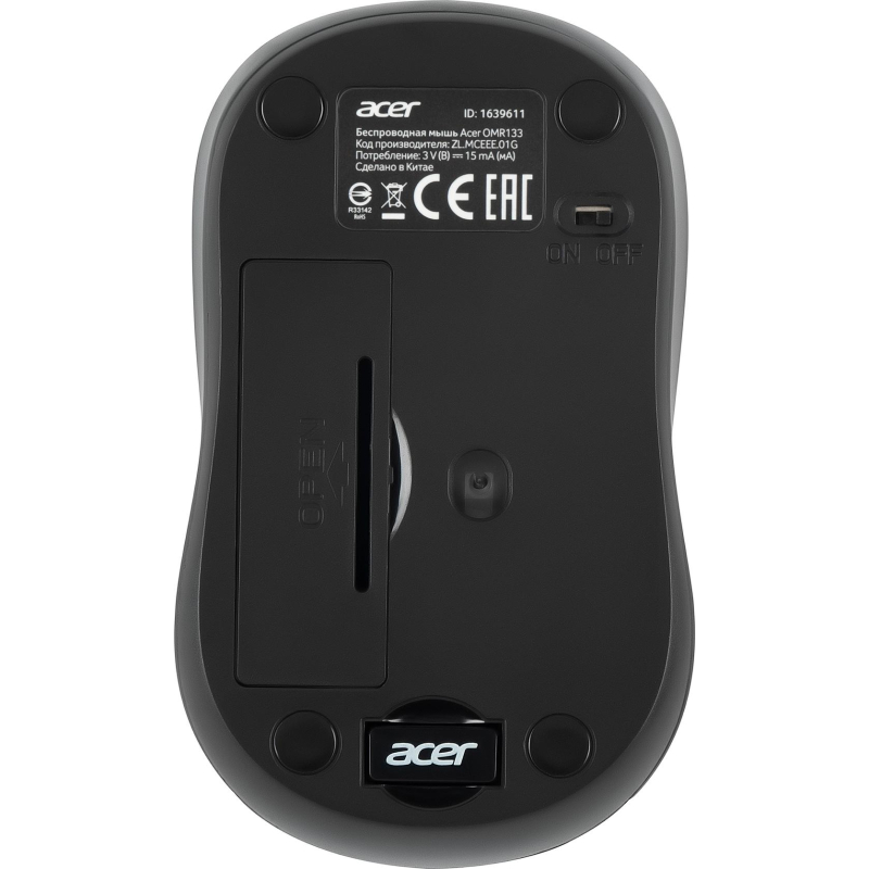 Мышь компьютерная Acer OMR133 черн. оптич. 1000dpi/2but беспровод. USB - фото 3