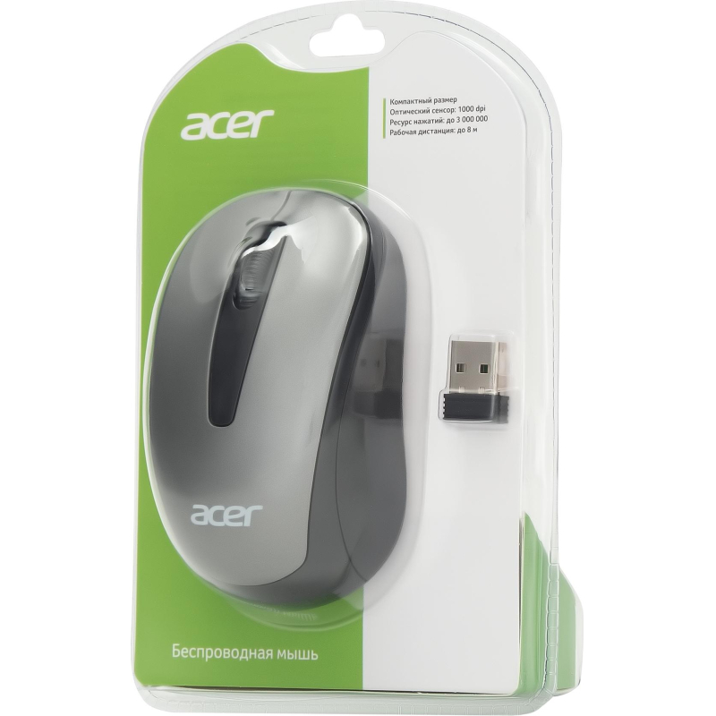 Мышь компьютерная Acer OMR134 серый оптичес. 1000dpi/2but беспровод. USB - фото 7
