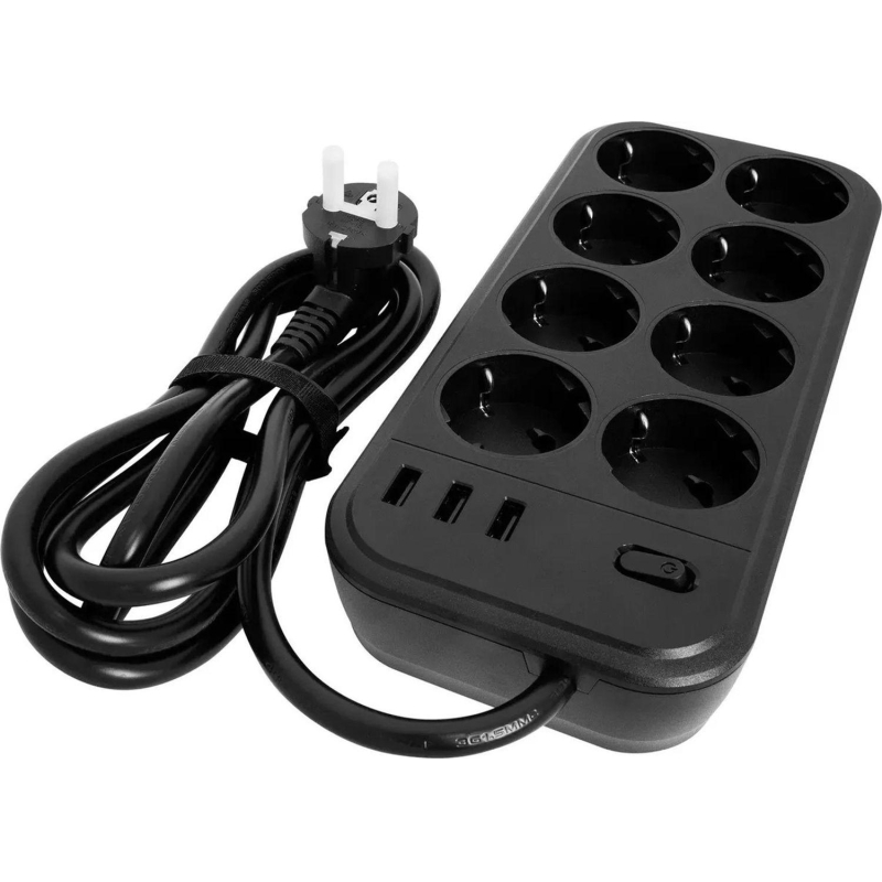 Сетевой фильтр Powercom SP-08 USB03AB 3,0 m (8 розеток) черный - фото 2