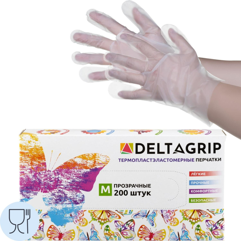 Перчатки одноразовые DELTAGRIP TPE цвет прозрачный 200шт/уп р.M ПС - фото 1