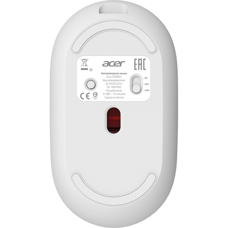 Мышь компьютерная Acer OMR301 1600dpi/беспроводная/BT/Radio/USB/белый - фото 3