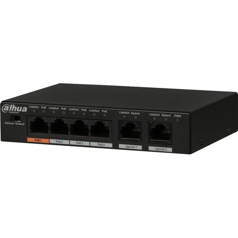 Коммутатор DAHUA DH-PFS3006-4ET-60,4xRJ45 100Mb PoE, 2xRJ45 100Mb uplink - фото 1