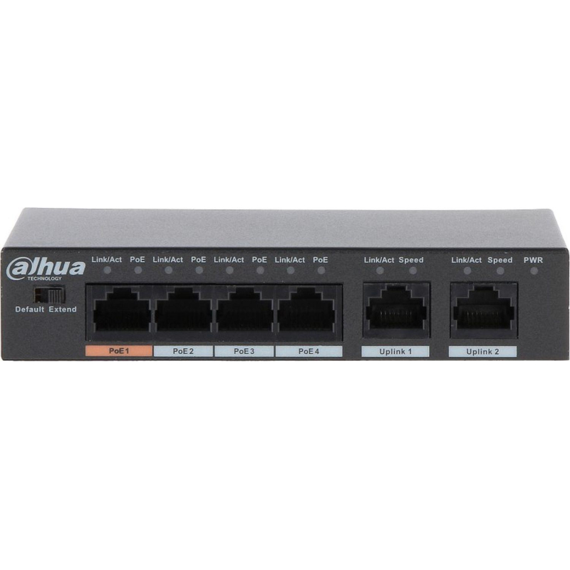Коммутатор DAHUA DH-PFS3006-4ET-60,4xRJ45 100Mb PoE, 2xRJ45 100Mb uplink - фото 2