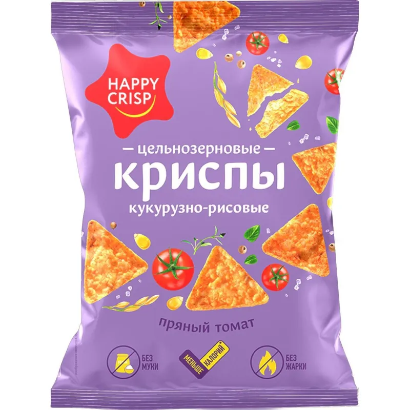 Чипсы Happy Corn цельно кукурузно рисовые,пряный томат,без жарки 50гx18ш/УП - фото 1